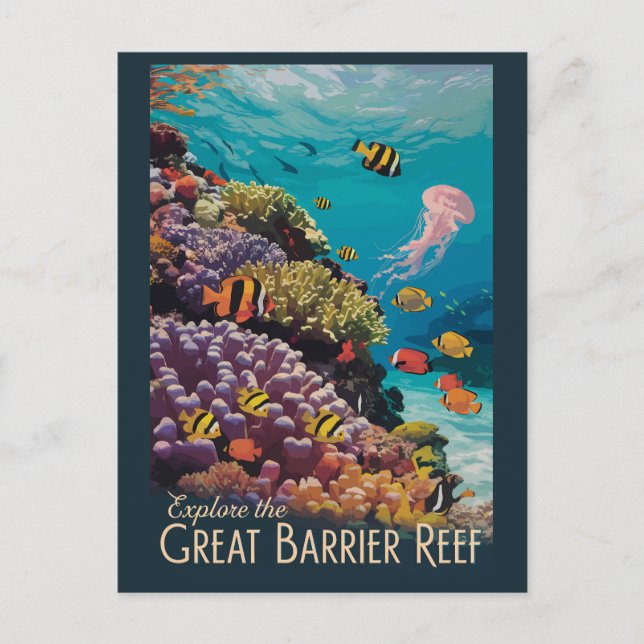Great Barrier Reef Queensland Travel Art Vintage Postcard (Front)