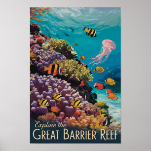 Great Barrier Reef Queensland Travel Art Vintage Poster