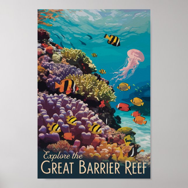 Great Barrier Reef Queensland Travel Art Vintage Poster (Front)