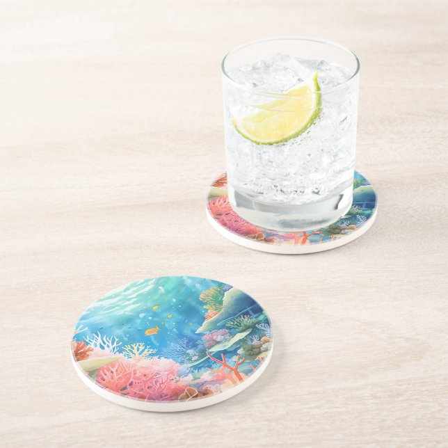 Great Barrier Reef Watercolor Coaster (Side)