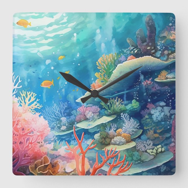 Great Barrier Reef Watercolor Square Wall Clock (Front)