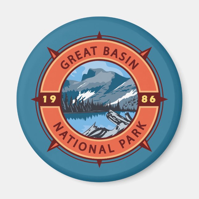 Great Basin National Park Retro Compass Emblem Magnet (Front)