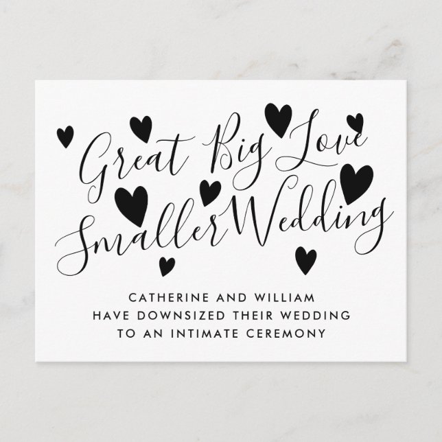Great Big Love Smaller Micro Wedding Downsized Announcement Postcard (Front)