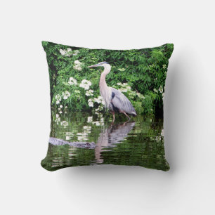 Great Blue Heron and Alligator Pillow