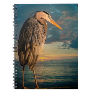 Great Blue Heron and Blue Sunset Spiral Notebook