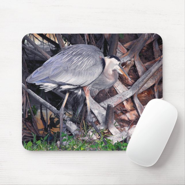 Great Blue Heron and Palm Tree Mouse Pad (With Mouse)