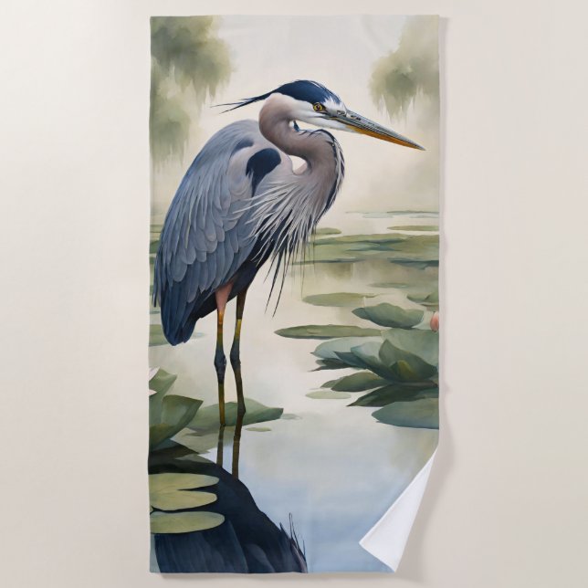 Great Blue Heron Beach Towel (Front)