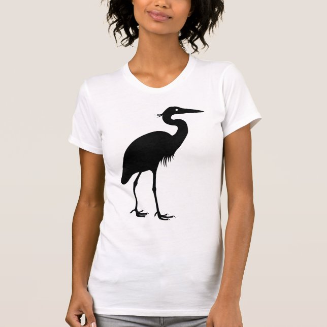 Great Blue Heron Bird Black Silhouette T-Shirt (Front)