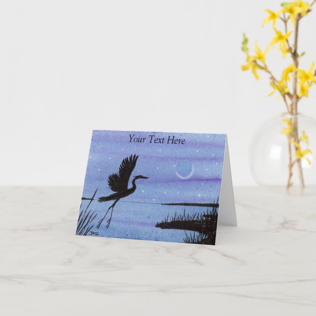 Great Blue Heron Card (Yellow Flower)