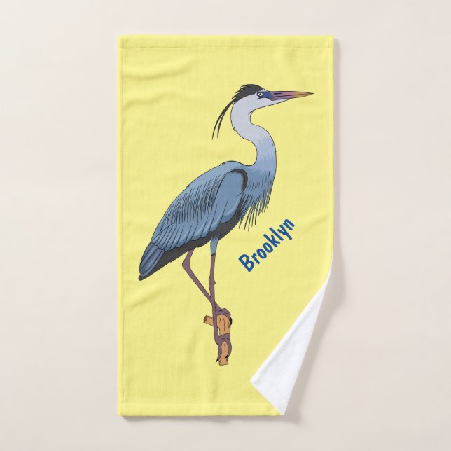 Great blue heron cartoon illustration  bath towel set (Hand Towel)