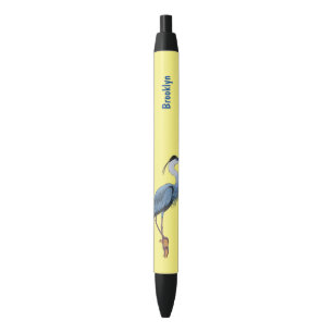 Great blue heron cartoon illustration black ink pen