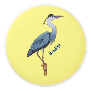 Great blue heron cartoon illustration  ceramic knob
