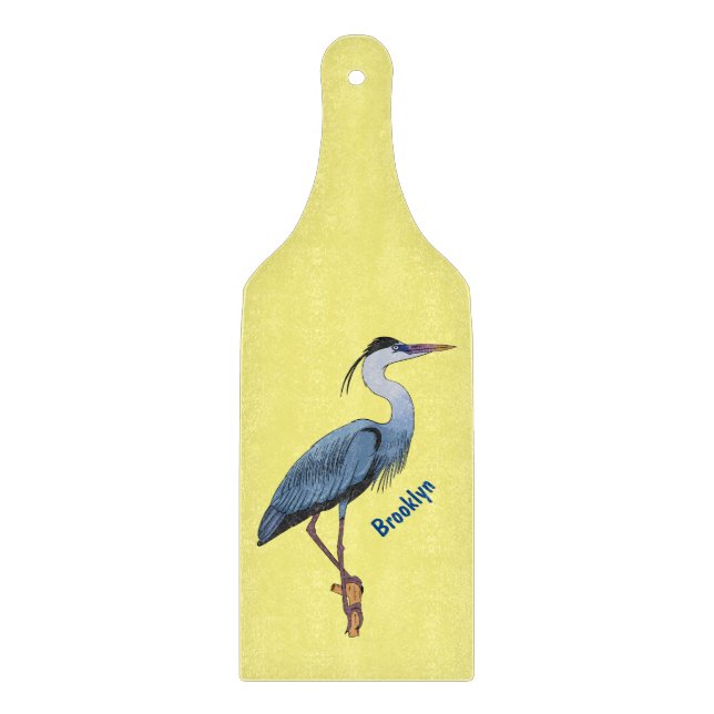 Great blue heron cartoon illustration cutting board (Front)
