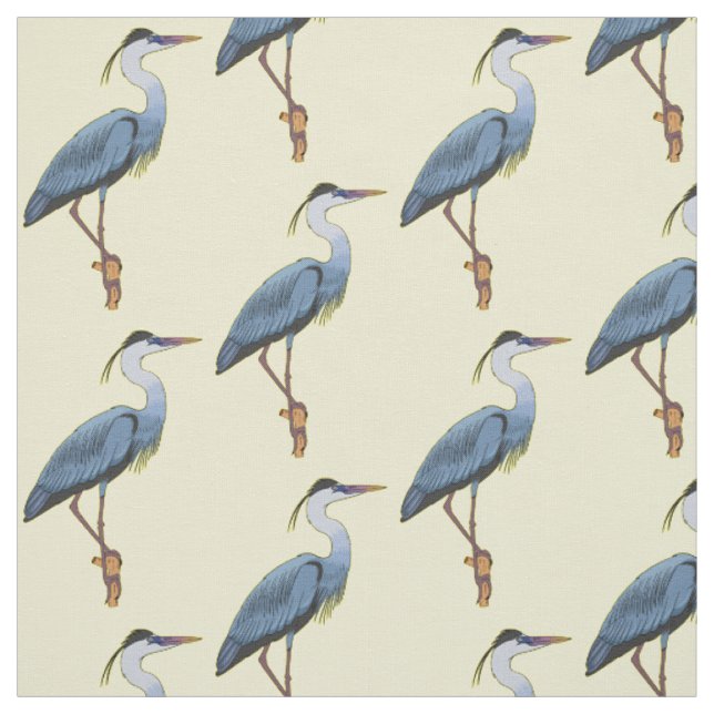 Great blue heron cartoon illustration fabric (Swatch)