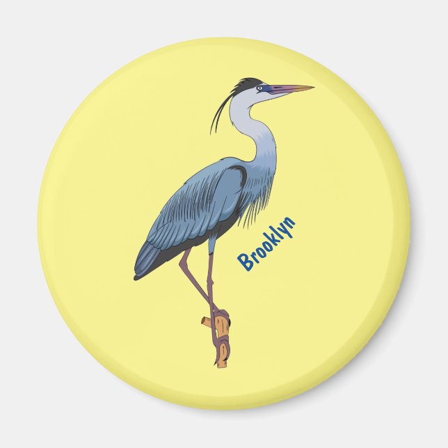 Great blue heron cartoon illustration magnet (Front)