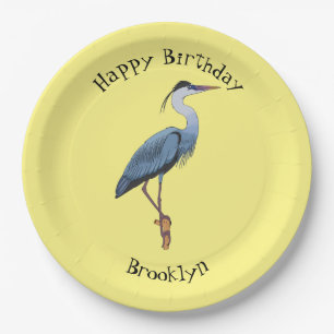 Great blue heron cartoon illustration paper plate