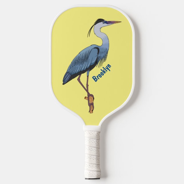 Great blue heron cartoon illustration pickleball paddle (Front)