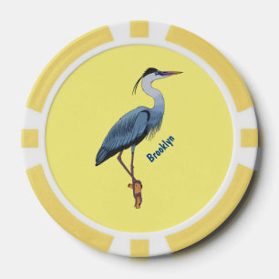 Great blue heron cartoon illustration  poker chips