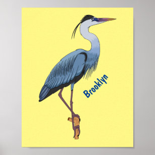 Great blue heron cartoon illustration  poster