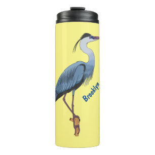 Great blue heron cartoon illustration thermal tumbler