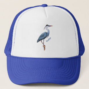 Great blue heron cartoon illustration trucker hat