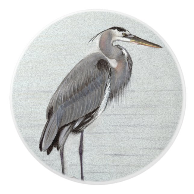 Great Blue Heron Ceramic Knob (Front)