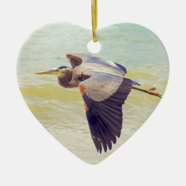Great blue heron ceramic tree decoration (Front)