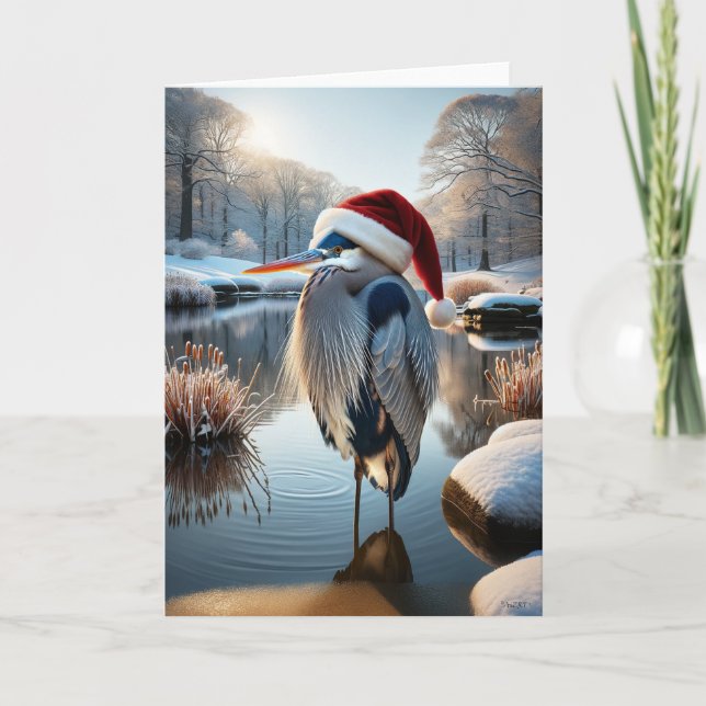 GREAT BLUE HERON CHRISTMAS - WILDLIFE WINTER HOLIDAY CARD (Front)