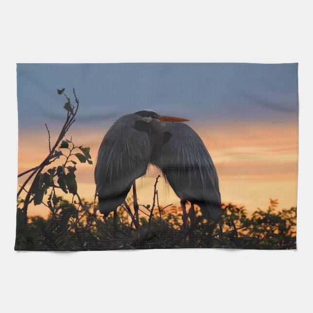 Great Blue Heron couple dish towel set (Horizontal)