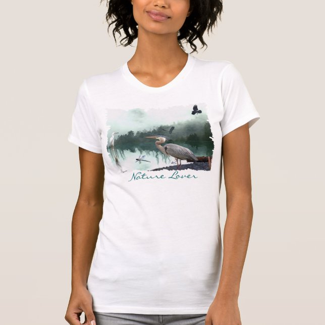 Great Blue Heron, Egret, Crow & Dragonfly Shirt (Front)