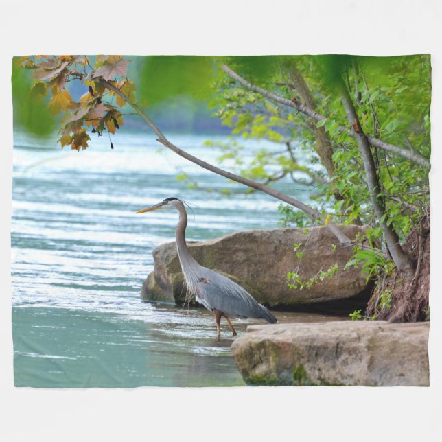 Great Blue Heron Fleece Blanket (Front (Horizontal))