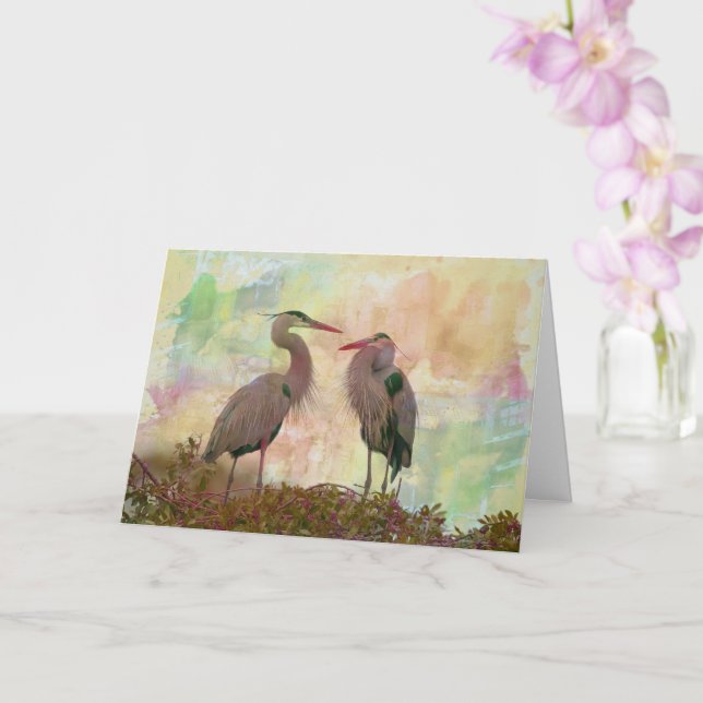 Great Blue Heron Folded Greeting Card (Orchid)