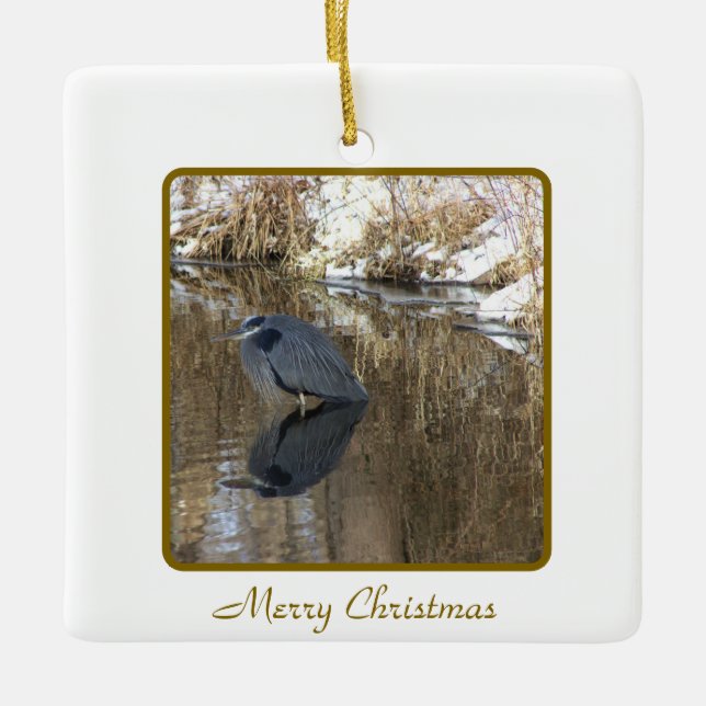 Great Blue Heron in Creek Ornament (Front)