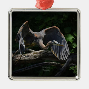 Great Blue Heron in Flight Metal Tree Decoration