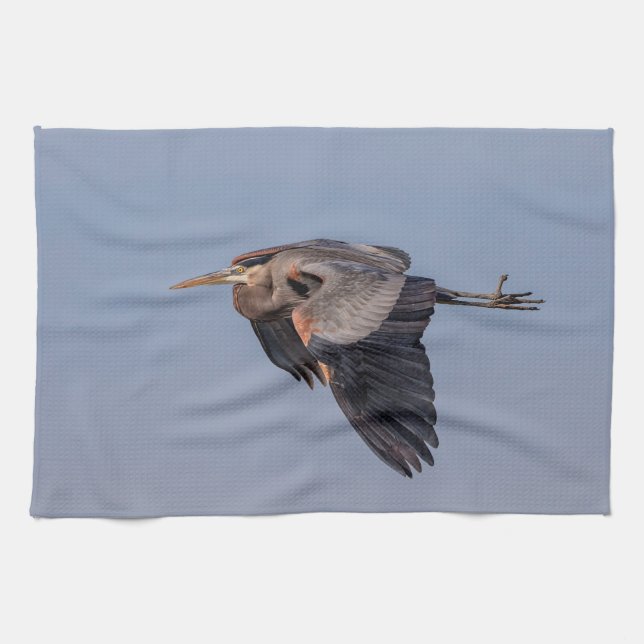 Great Blue Heron in flight Tea Towel (Horizontal)