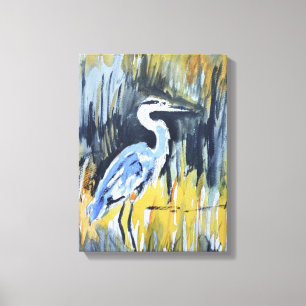 Great Blue Heron Marsh Expressionist Canvas Print