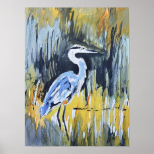 Great Blue Heron Marsh Expressionist Poster