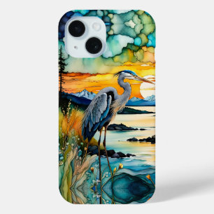 Great blue Heron Mountain sunrise iPhone 15 Case