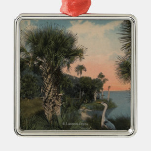 Great Blue Heron on Florida Coast Beach Metal Tree Decoration