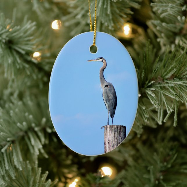 Great Blue Heron on Post  Ceramic Tree Decoration (Tree)