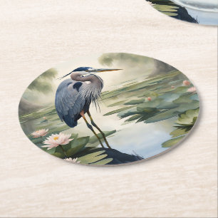 Great Blue Heron Round Paper Coaster