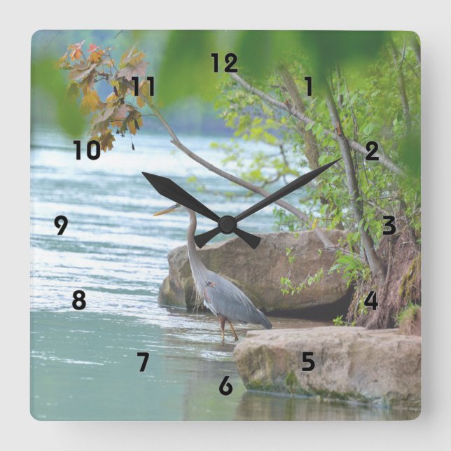 Great Blue Heron Square Wall Clock (Front)