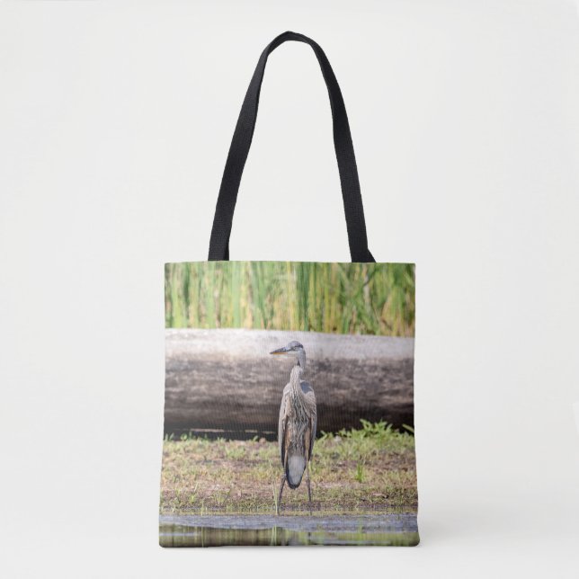 Great Blue Heron standing in Lake Champlain Tote Bag (Front)