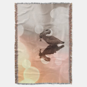 Great Blue Heron Sunrise Reflection Blanket