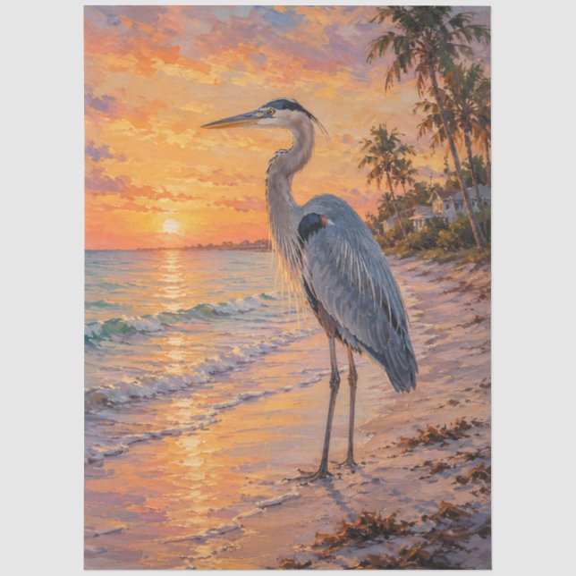 Great Blue Heron Sunset Beach Tissue Paper (Front)