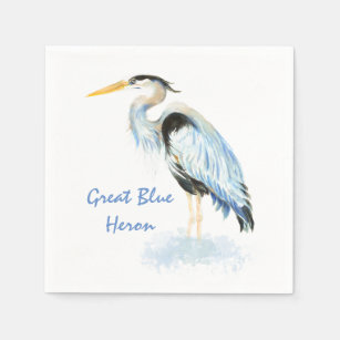 Great Blue Heron Watercolor Bird Art   Wetlands Napkin