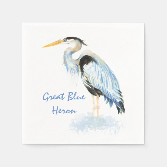 Great Blue Heron Watercolor Bird Art   Wetlands Napkin (Front)