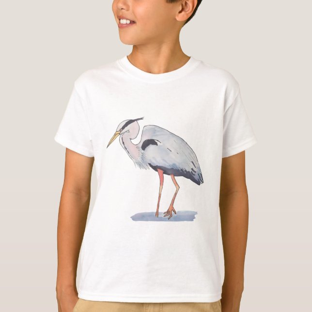 Great Blue Heron watercolor bird species art T-Shirt (Front)