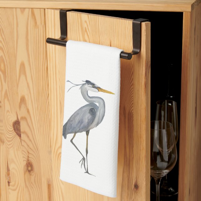 Great Blue Heron Watercolor Kitchen Towel (Thirds Fold)