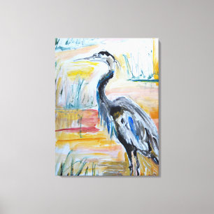 Great Blue Heron Wetland Expressionist Canvas Print